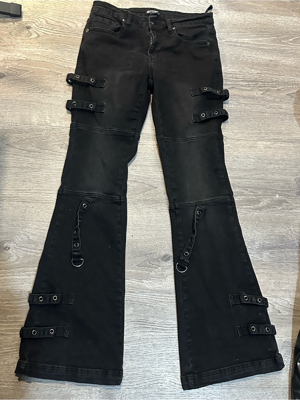 Hot Topic Black Flared Strap & Grommet Detail Pants